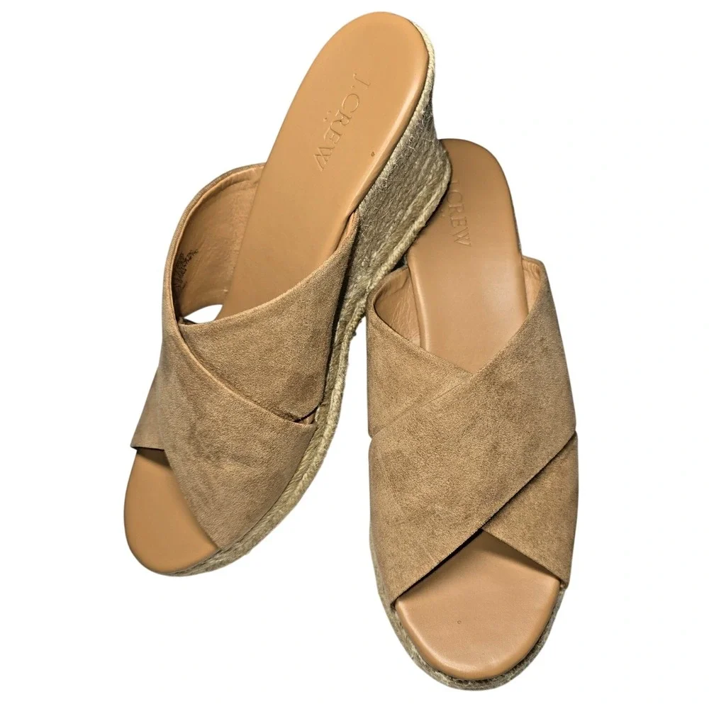 J Crew Espadrilles Wedge Sandals Neutral Rope Jute Coastal Resort Boho Women 9.5